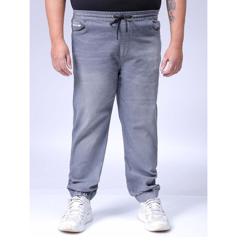 Hardsoda By The Indian Garage Co Men Plus Size Solid Mid-Rise Stretchable Denim Joggers Grey (42)