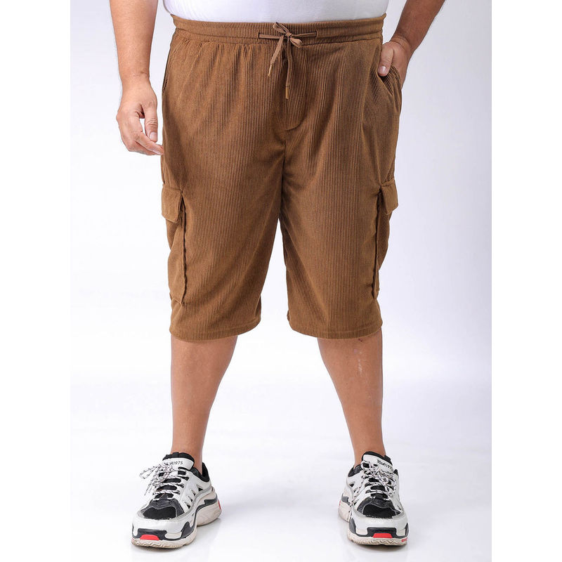 Hardsoda By The Indian Garage Co Men Plus Size Textured Cargo Shorts Brown (38)