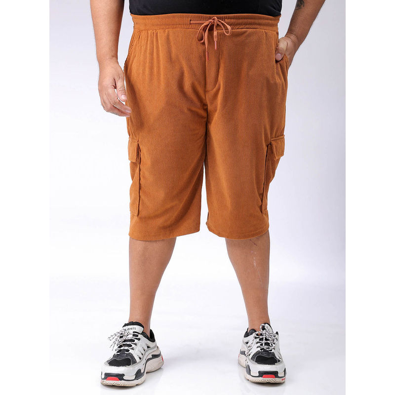 Hardsoda By The Indian Garage Co Men Plus Size Textured Cargo Shorts Mustard (42)