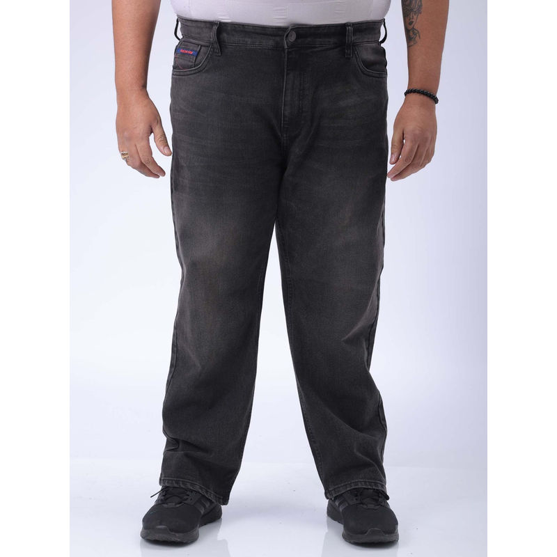 Hardsoda By The Indian Garage Co Men Plus Size Vintage Solid Stretchable Jeans Black (42)