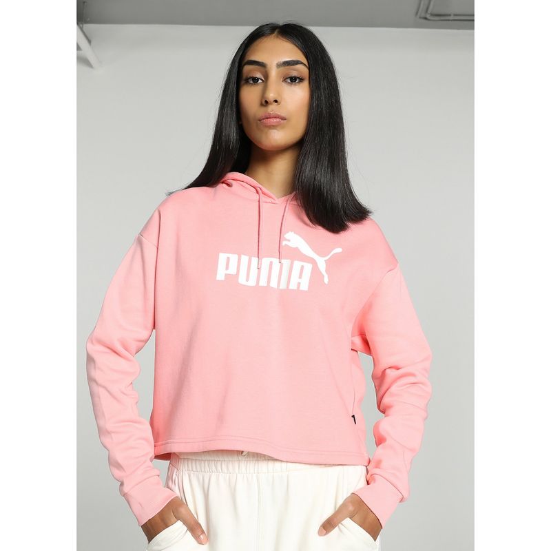 Puma Essentials Cropped Logo Womens Pink Hoodies (L)