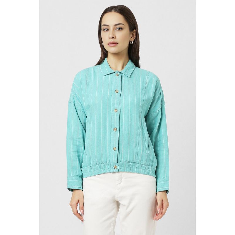 Van Heusen Women Blue Stripes Casual Jacket (XS)