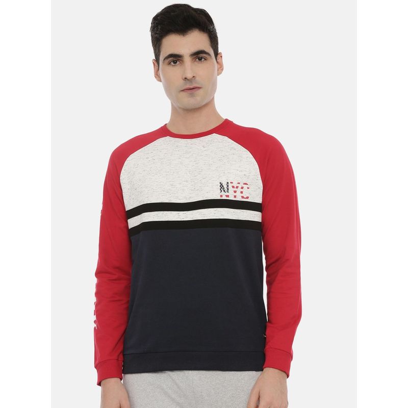 3PIN Men Red & Grey Colourblocked Sweatshirt (M)