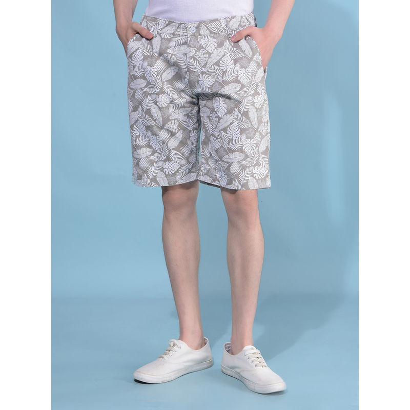 CRIMSOUNE CLUB Mens Grey Floral Print 100% Cotton Shorts (30)