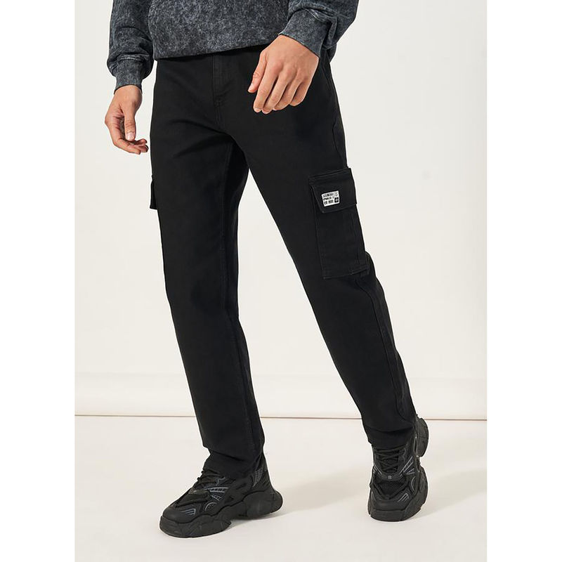 Styli Black Solid Relaxed Fit Joggers (32)