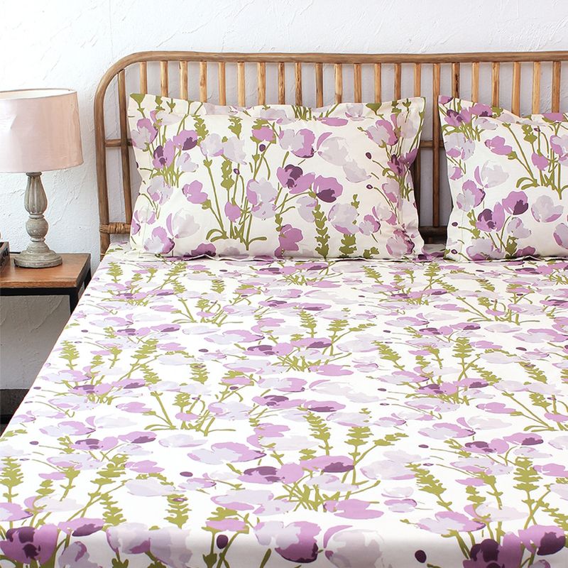 House This Himalayan Poppie Bedsheet with Pillow Covers Purple (Queen)