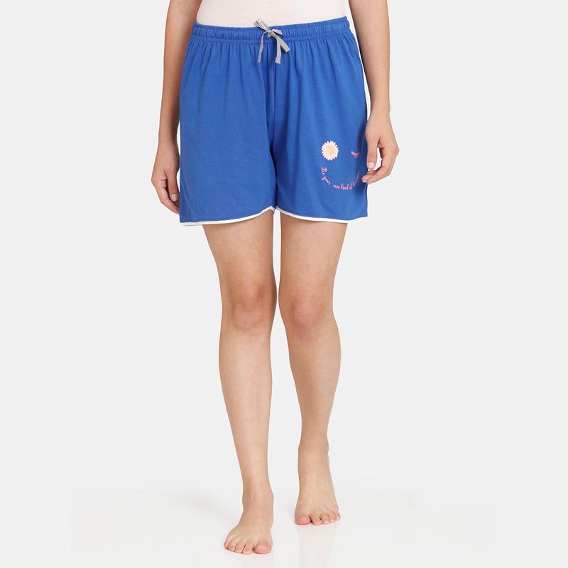Zivame Rosaline Dream Land Knit Cotton Shorts - Beaucoup Blue (XS)