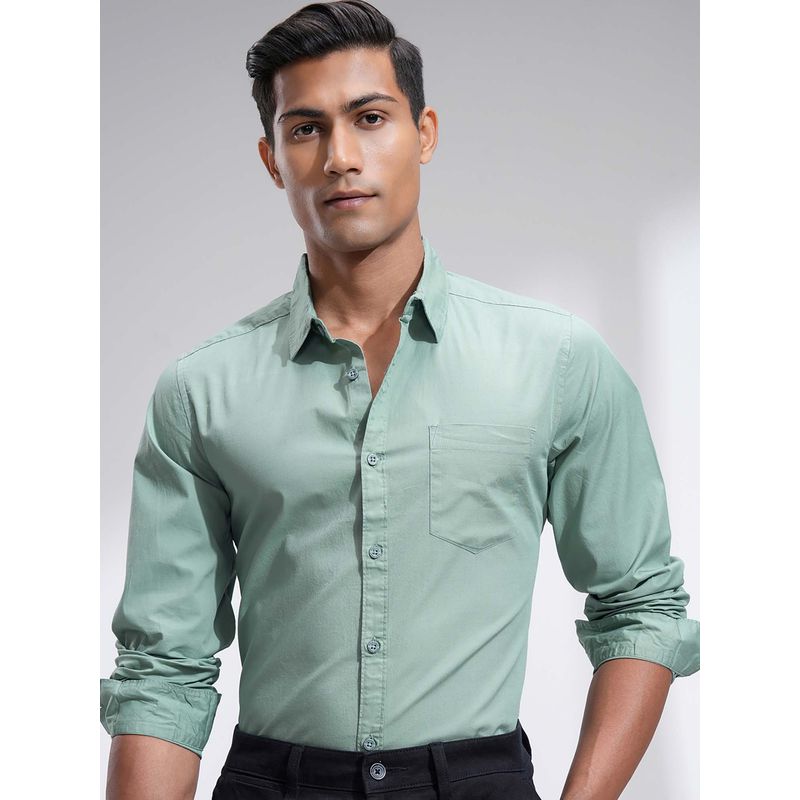 HIGHLANDER Men Green Solid Slim Fit Full Sleeves Shirt (M)
