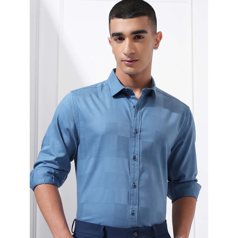 HIGHLANDER Men Blue Checks Full Sleeves Shirt (L)