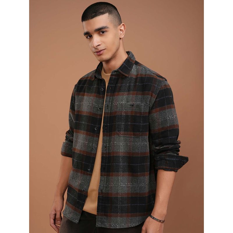 HIGHLANDER Men Multi-Color Grindle Yarn Checks Relaxed Fit Shirt (XL)