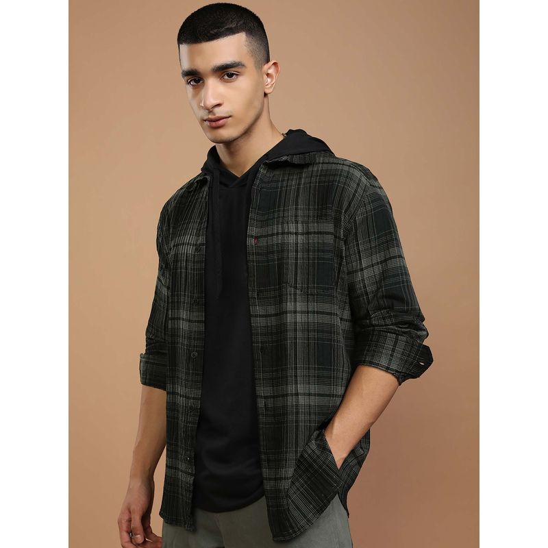 HIGHLANDER Men Black Checks Full Sleeves Shirt (L)