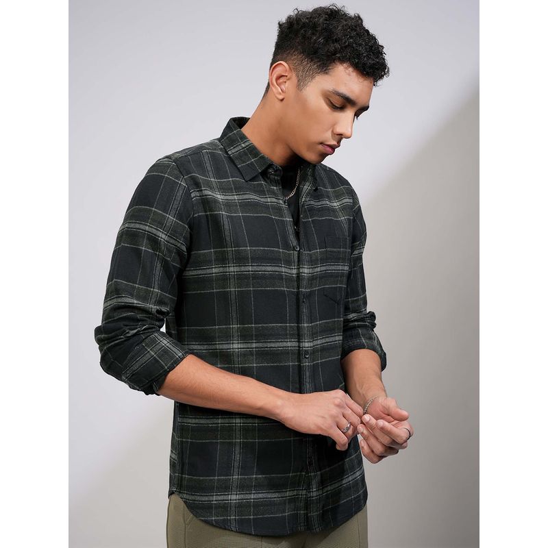 HIGHLANDER Men Black Grindle Flannel Checks Casual Shirt (M)
