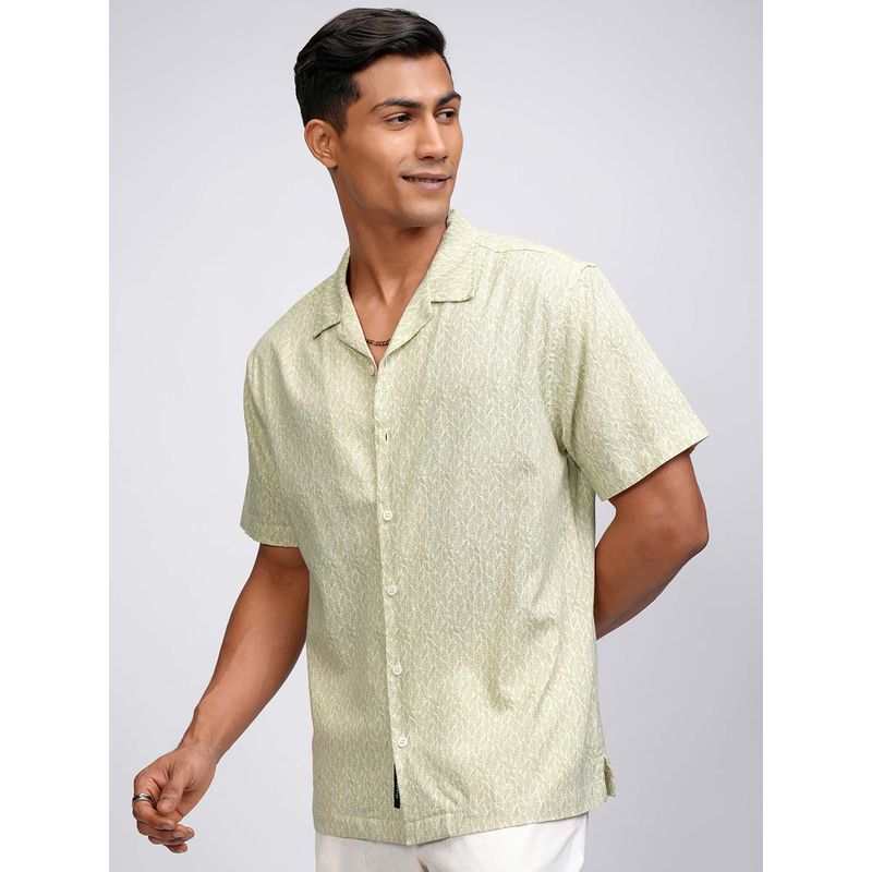 HIGHLANDER Men Light Green Printed Collar Relaxed Fit Shirt (L)