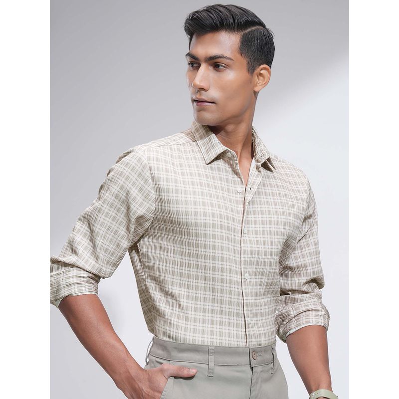 HIGHLANDER Men Beige Popcorn Textured Party Shirt (XL)