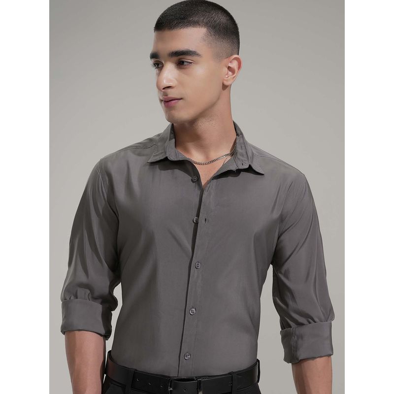 HIGHLANDER Men Grey Modal Solid Formal Shirt (L)