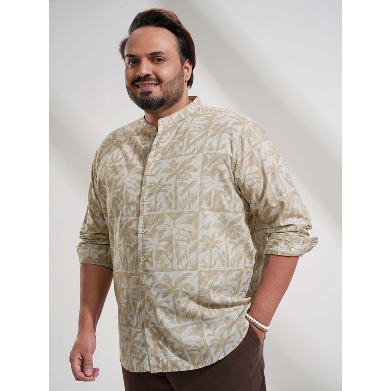 HIGHLANDER Men Beige Slim Fit Printed Casual Shirt (2XL)