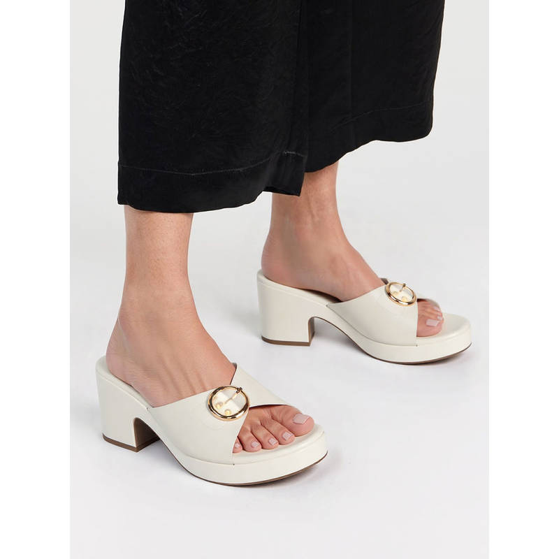 Carlton London White Womens Buckled Platform Block Sandal Heels (EURO 36)