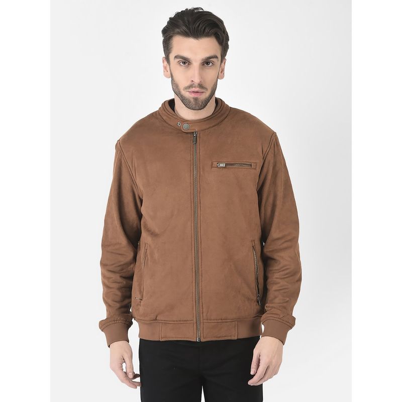 CRIMSOUNE CLUB Men Dark Tan Faux Leather Jacket (L)