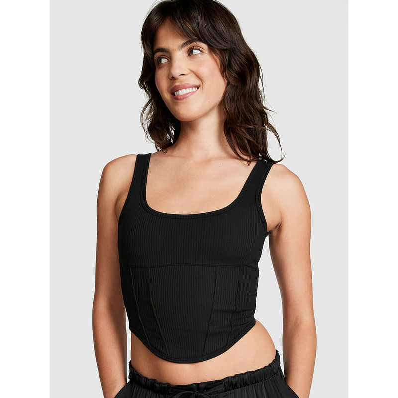 Victoria's Secret Black Base Cotton Corset Top Bra (S DD)