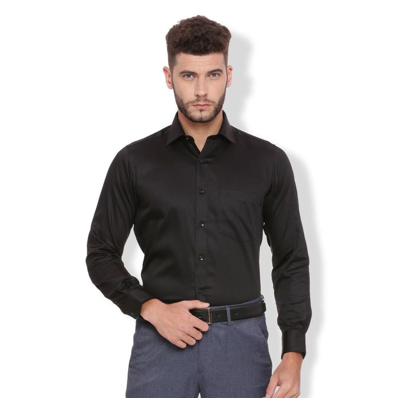 Van Heusen Black Solid Shirt (40) (40)