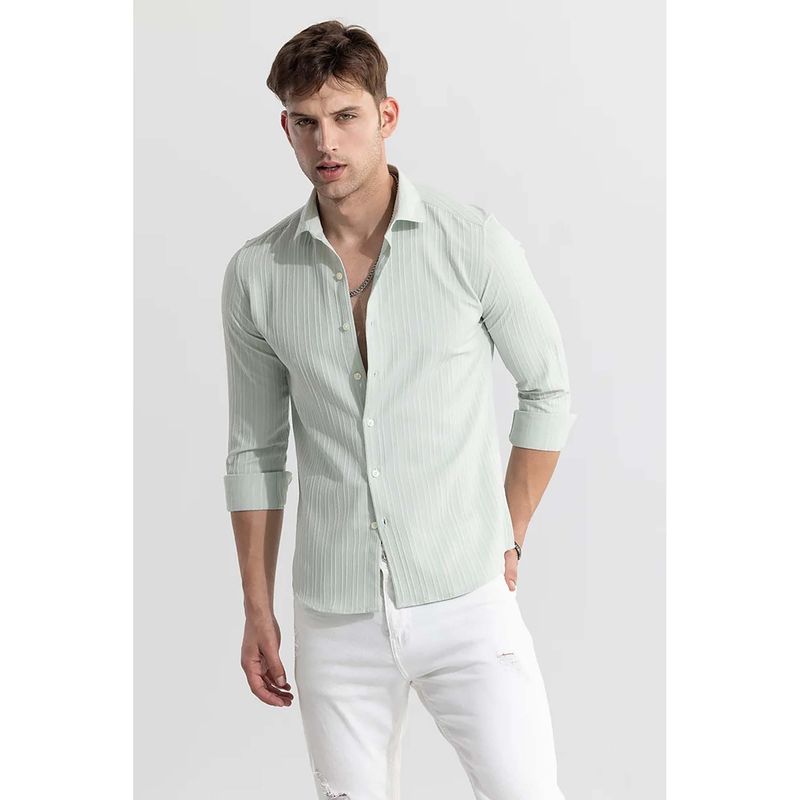 Snitch Mint Stripes Full Sleeves Slim Casual Shirt for Men (M)