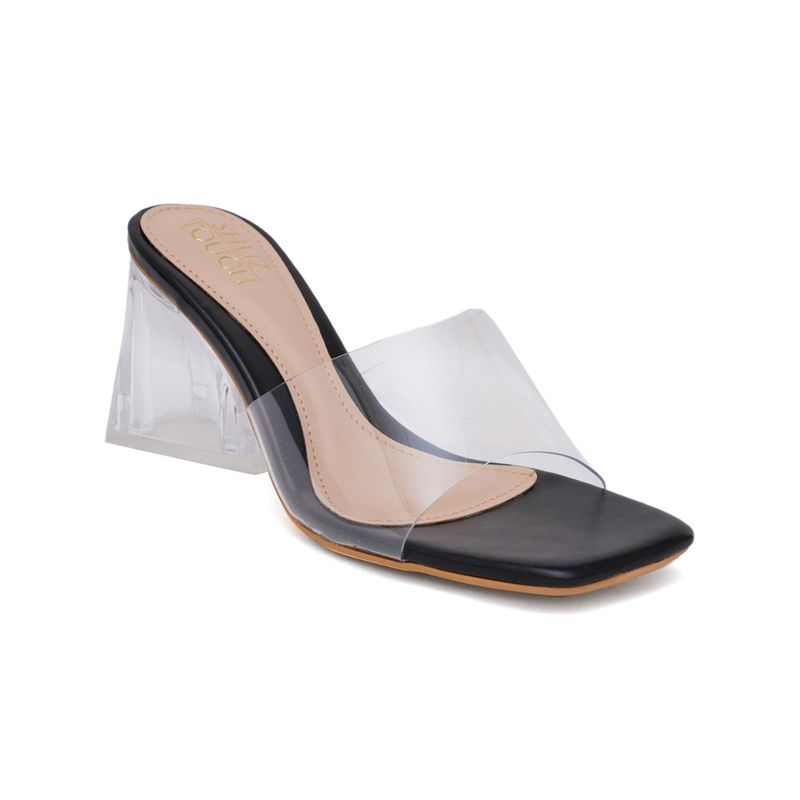Buy SHUZ TOUCH Solid Transparent Strap Pyramid Slip On Black Heels Online