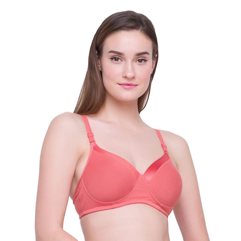 Candyskin Lightly Padded Non Wired Solid Cotton Bra - Peach (32C)