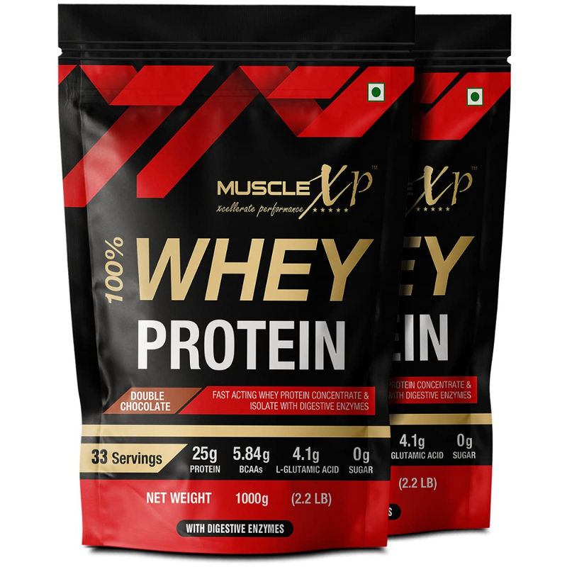 MuscleXP 100% Whey Protein With Digestive Enzyme Pouch, Double Chocolate