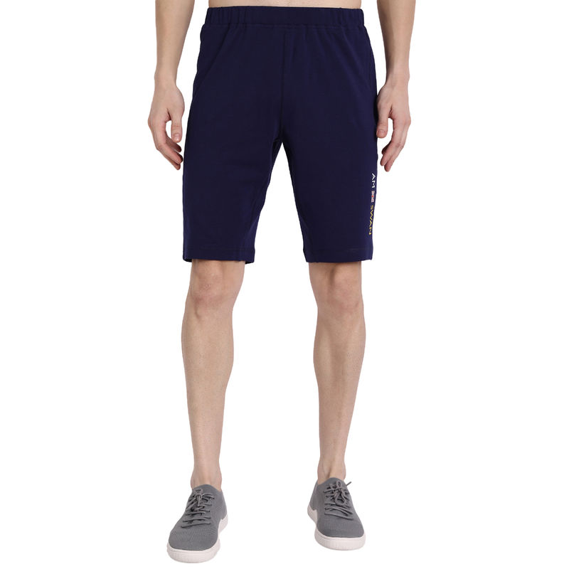 AM SWAN Cotton Rich Lycra Solid Shorts In Navy Blue (2XL)