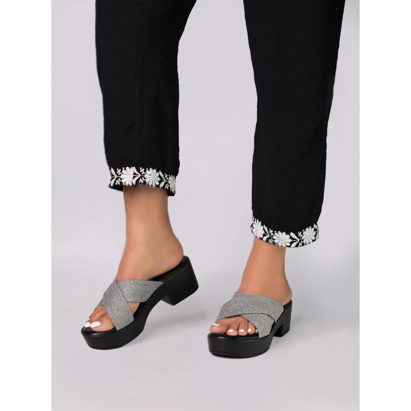 Monrow Silver Gunmetal Block Heels (EURO 39)