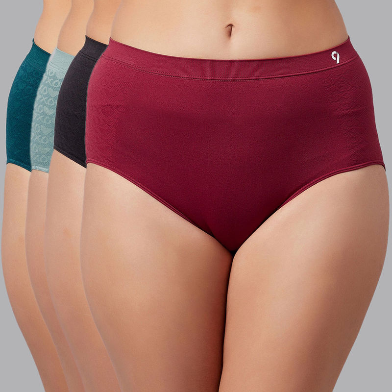 C9 Airwear High-Rise Solid Seamless Hipster Brief Combo For Women (Pack of 4) (L)