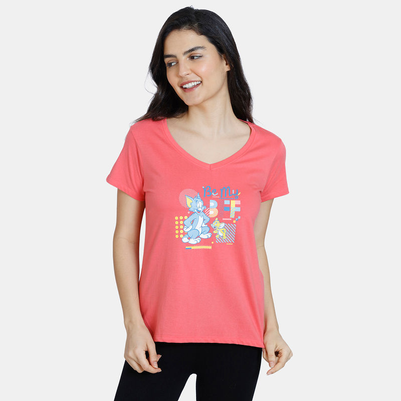 Zivame Tom & Jerry Colour Block Knit Cotton Top - Red: Buy Zivame Tom ...
