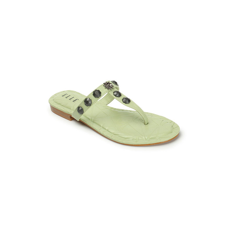 ELLE Womens Fashionable Pista Green Color Textured Slip-On Flats (EURO 36)