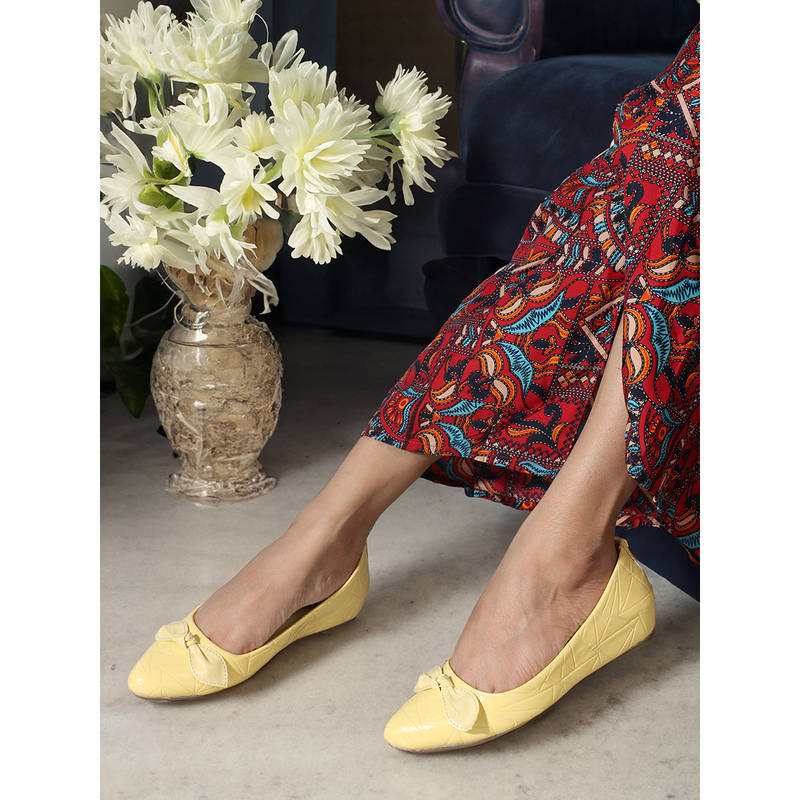 ELLE Womens Yellow Color Textured Party Wear Ballerinas (EURO 41)