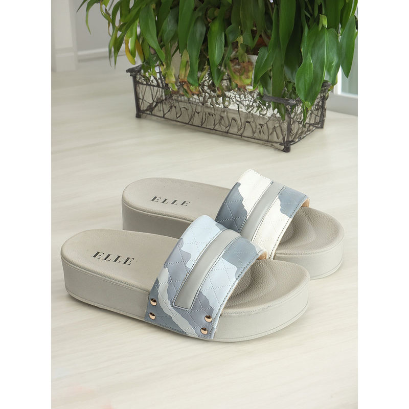 ELLE Womens Grey Color Printed Casual Wear Sliders (EURO 39)