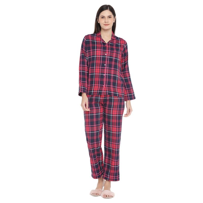 Shopbloom Red Checks Cotton Flannel Long Sleeves Shirt with Pyjama (Set of 2) (XS)