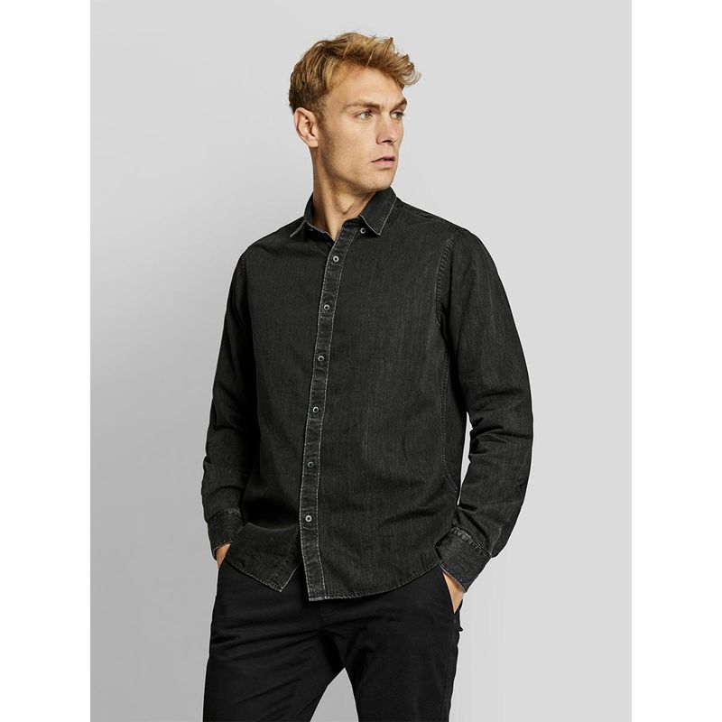 Bruun & Stengade Mens (Nil) Black Casual Slim Fit Denim Shirt (S)