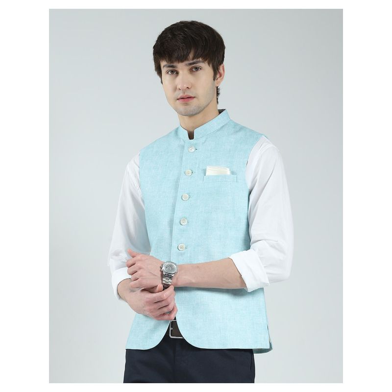 Monte Carlo Mens Self Design Band Neck Waist Coat (XL)