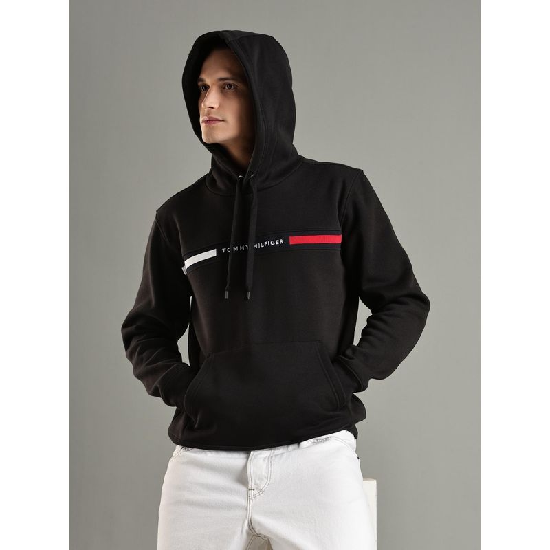 Tommy Hilfiger Black Embroidered Logo Regular Fit Cotton Hoodie (S)