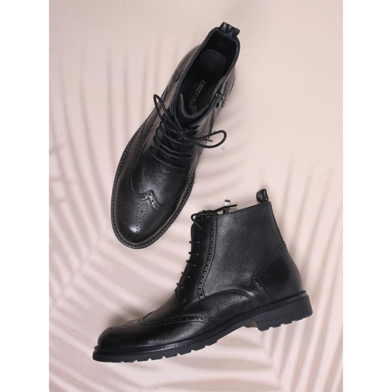 Cobblerz Men Black Mid-Top Brogues Boots (UK 5)