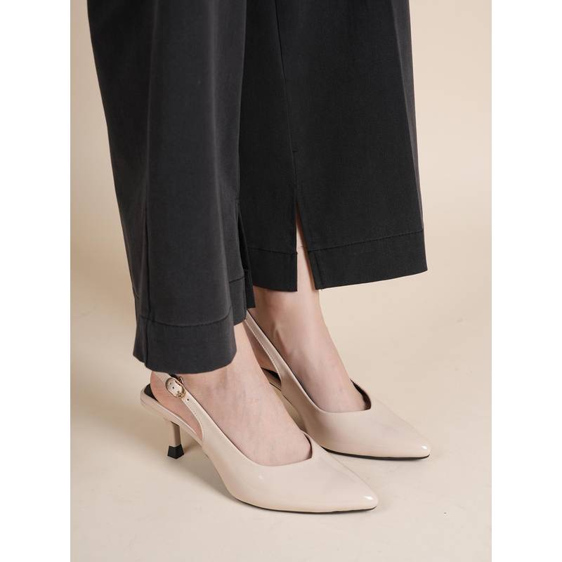 Drop Bold Cream Pointed Toe Slingback Stilettos Heels For Women (EURO 36)