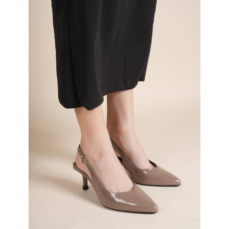 Drop Bold Brown Pointed Toe Slingback Stilettos Heels For Women (EURO 36)