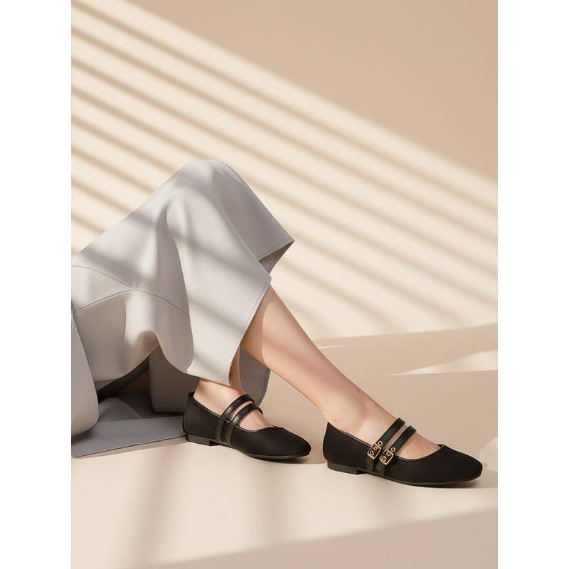ELLE Women Black Classic Double-Strap Ballerina (EURO 36)