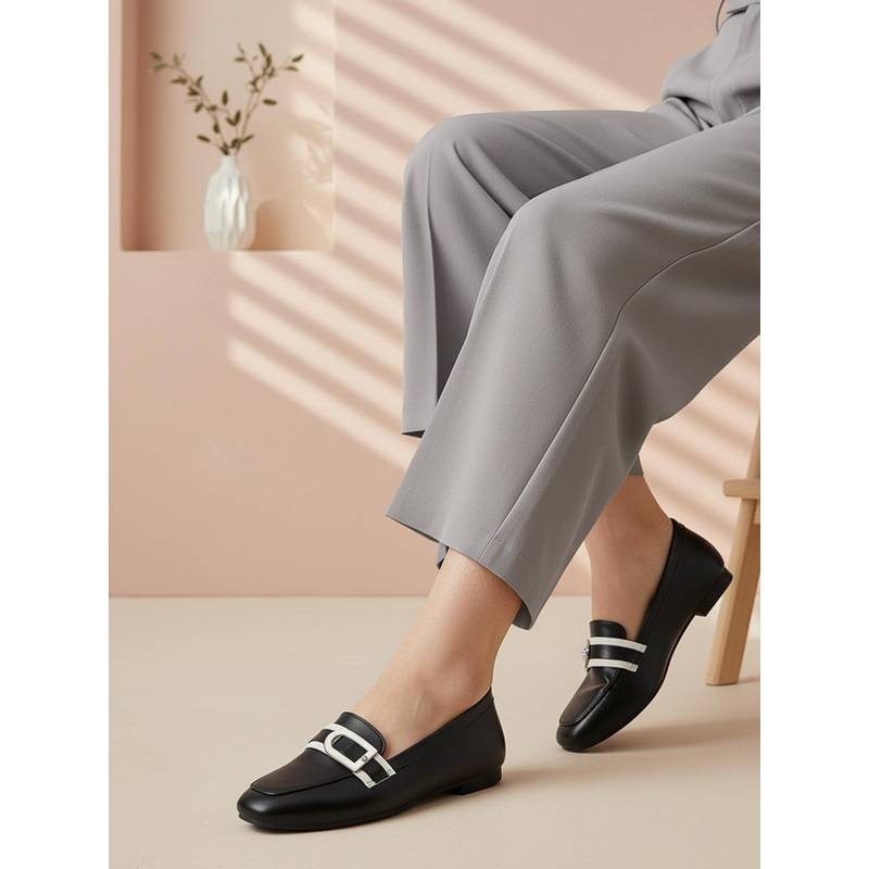 Iconics Women Black Modern Minimalist Loafers (EURO 36)