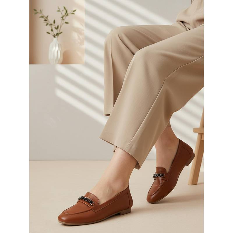 Iconics Women Brown Square-Toe Comfort Loafers (EURO 37)