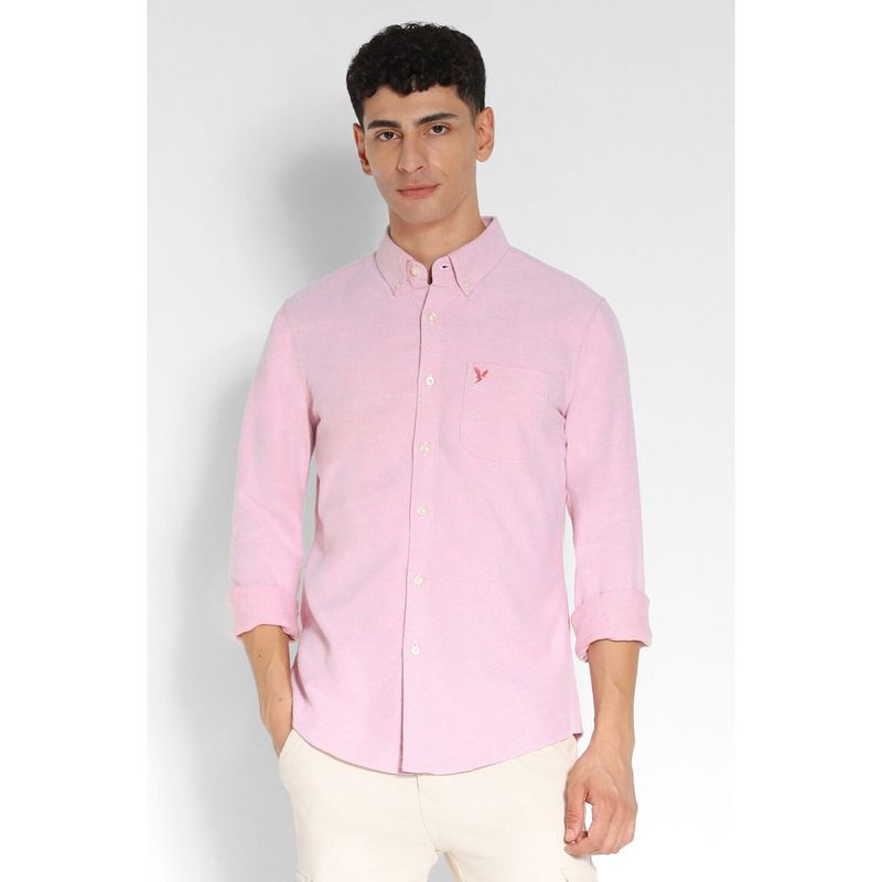 American Eagle Men Pink Slim Fit Solid Oxford Button-Up Casual Shirt (M)