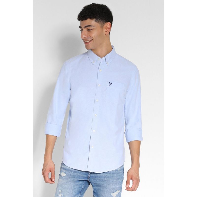 American Eagle Men Blue Slim Fit Solid Oxford Button-Up Casual Shirt (XL)