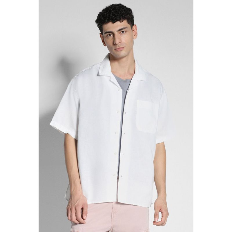 American Eagle Men White Linen-Blend Button-Up Poolside Casual Shirt (XS)