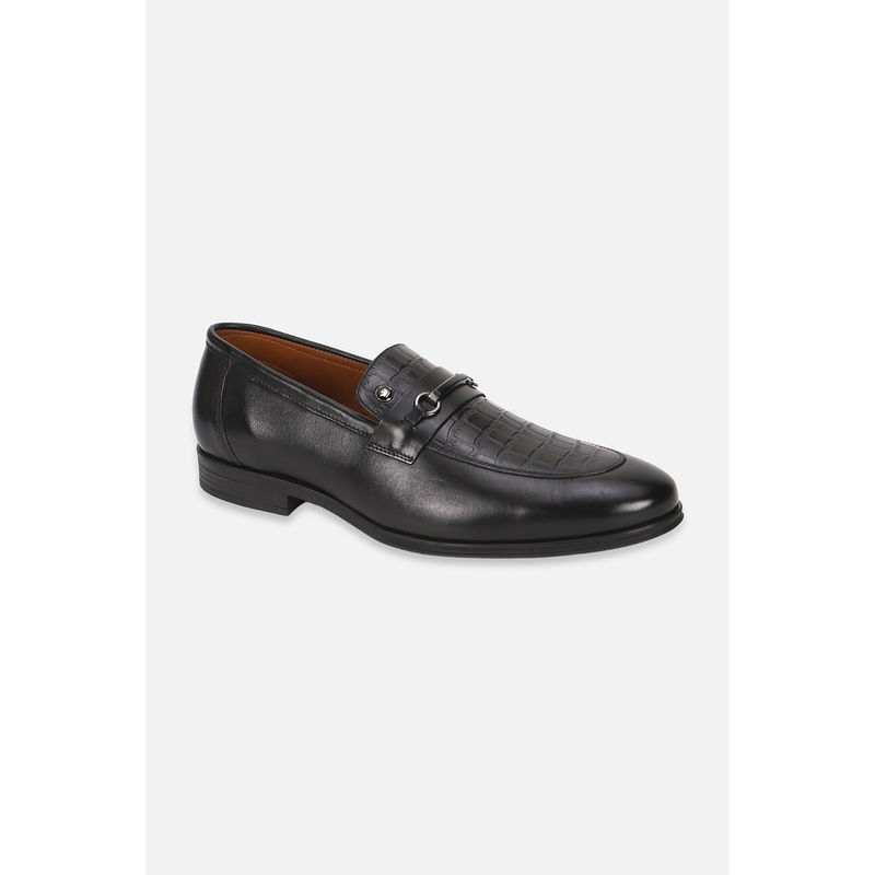 Louis Philippe Men Black Leather Slip On Loafers (UK 7)