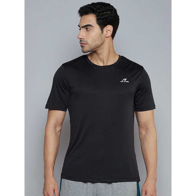 Alcis Men Black Solid Slim Fit T-shirt (L)